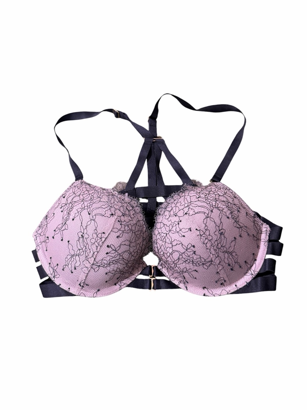 Victoria’s Secret Very Sexy Push Up Bra 32C Purple Black Lace Strappy